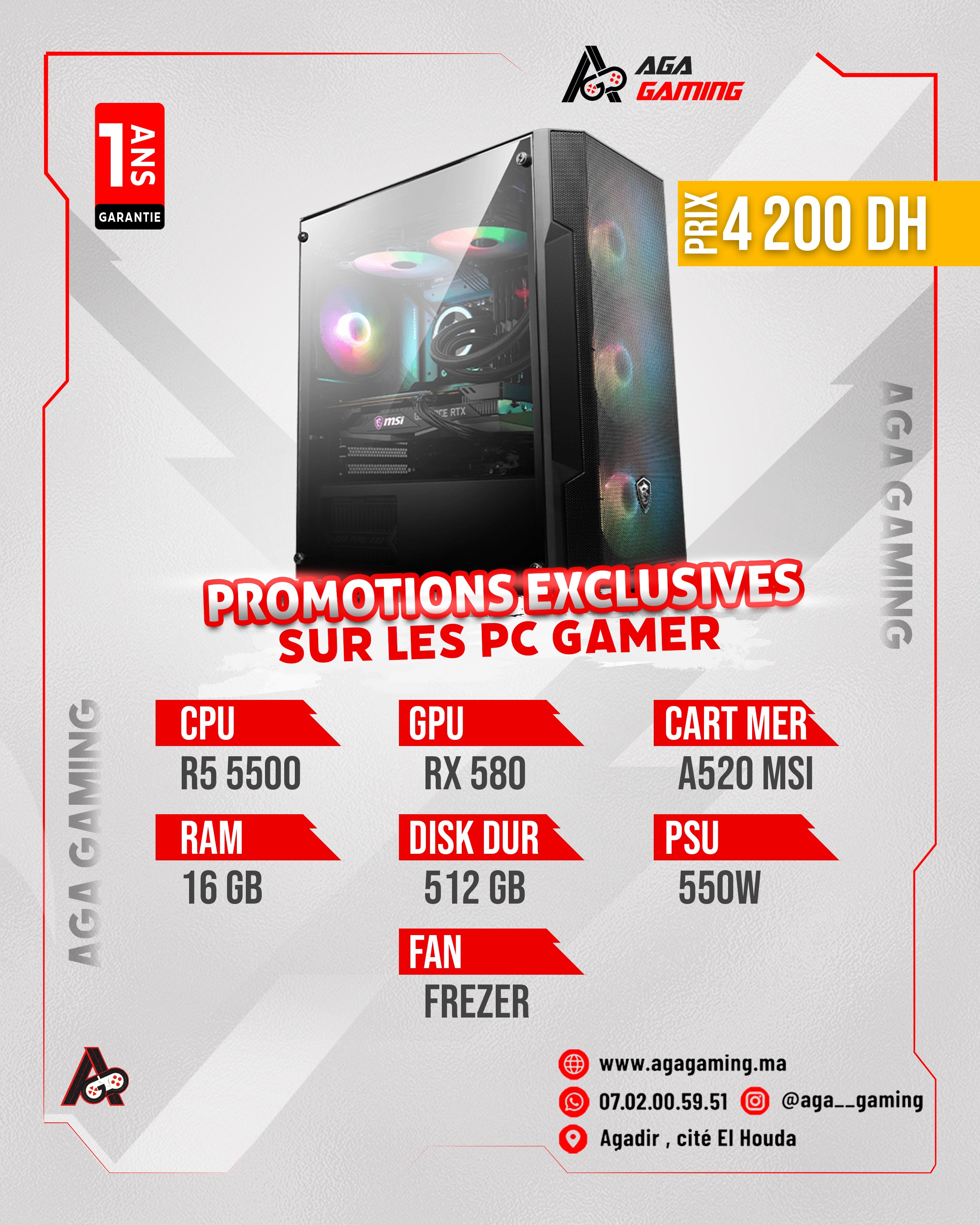 PC Gamer Ryzen 5 5500 - RX 580 PC Gamer Ryzen 5 5500 - RX 580